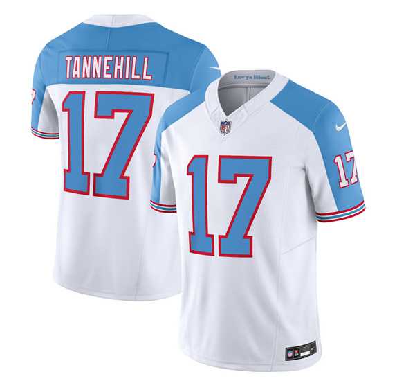 Men & Women & Youth Tennessee Titans #17 Ryan Tannehill White Blue 2023 F.U.S.E. Vapor Limited Throwback Jersey